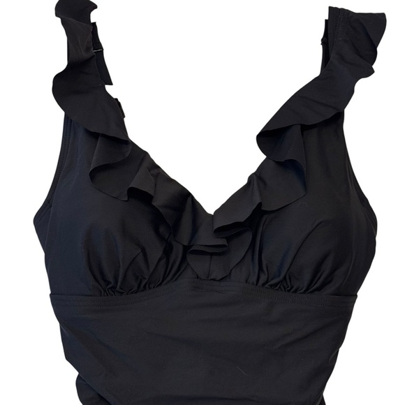 DKNY Ruffle Plunge Tummy Control Swimsuit - Picture 9 of 13